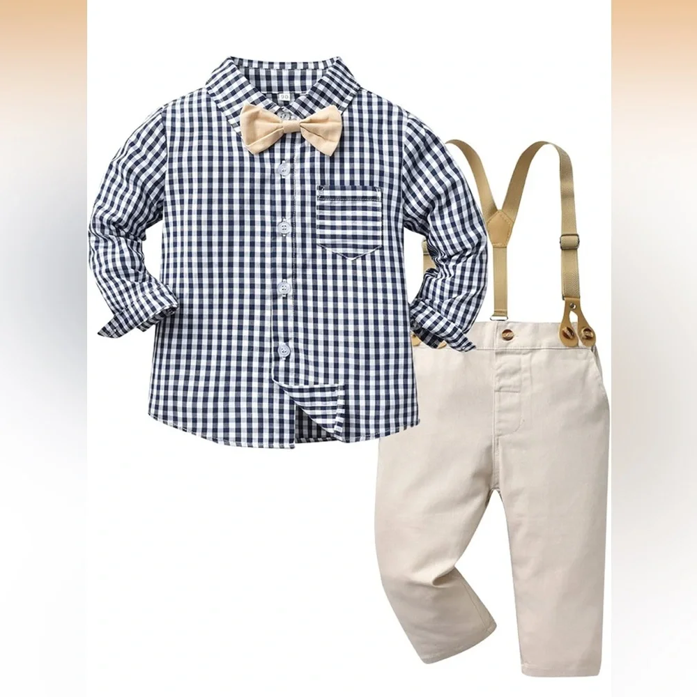 NWT‎ Kids Checkered Shirt and Suspender Set 6 X64